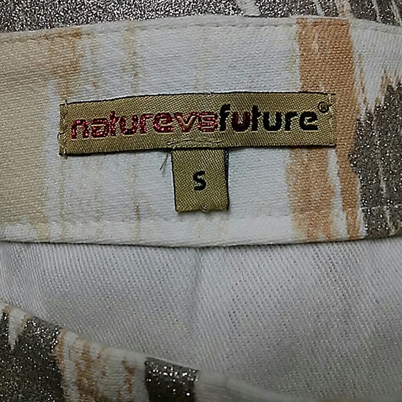 Nature vs Future Stretch White, Gold & Silver Cotton Skirt Size Small - Picture 6 of 6